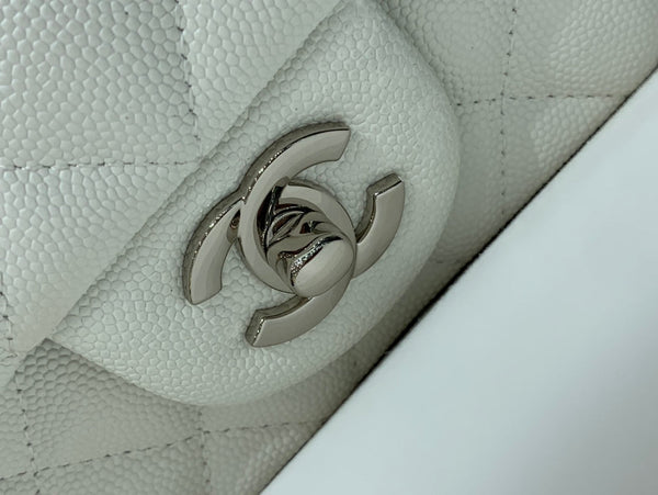 flap bag mini 20cm white caviar silver hardware