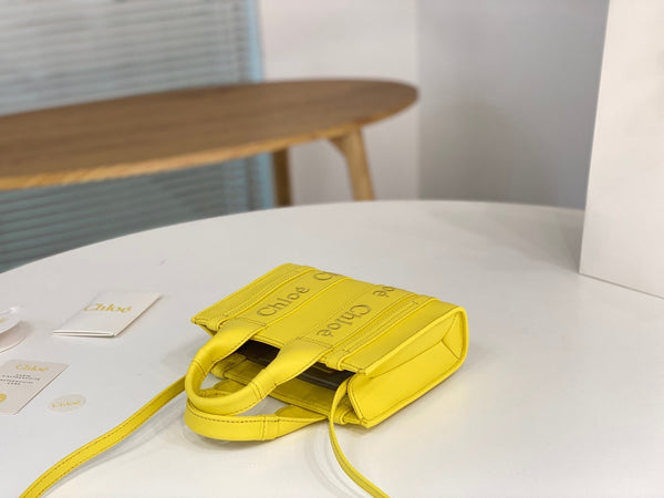 Chloé Woody mini tote bag 20cm yellow calfskin