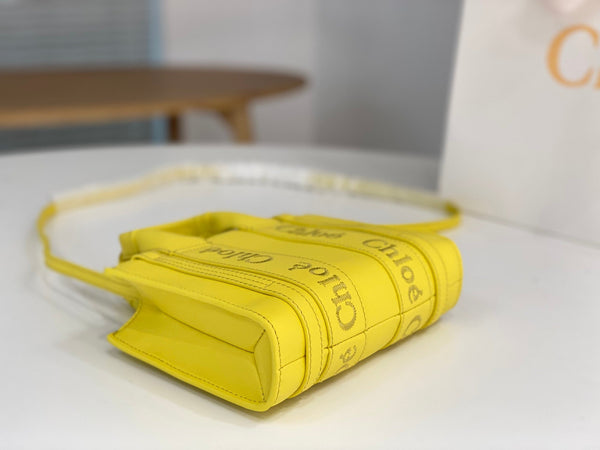 Chloé Woody mini tote bag 20cm yellow calfskin