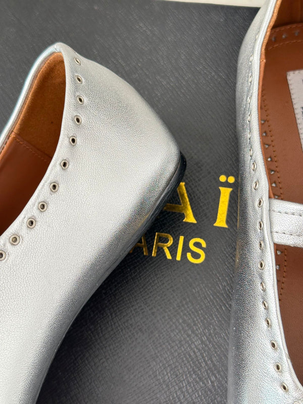 Alaia 25 Ballet Flats Silver Calfskin 293242