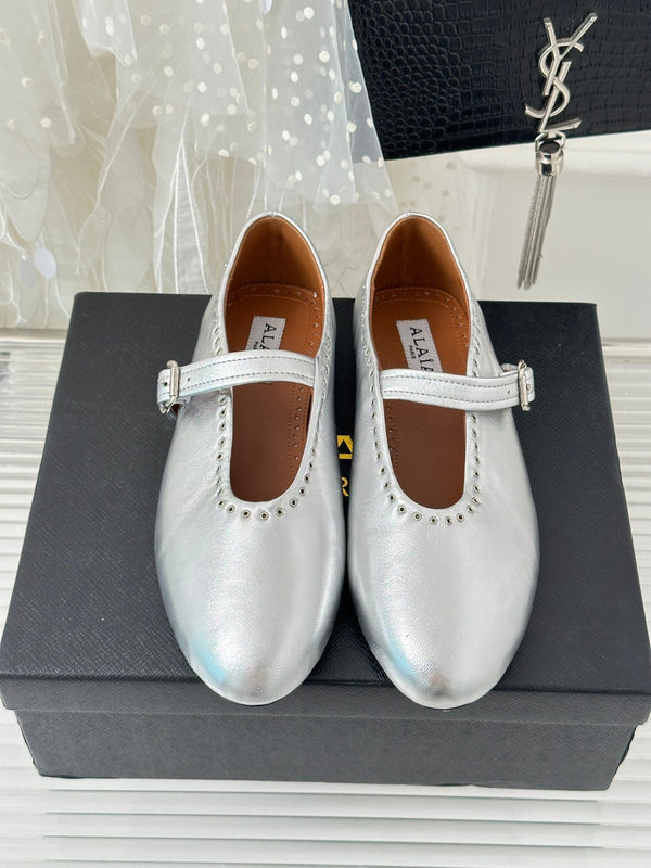 Alaia 25 Ballet Flats Silver Calfskin 293242