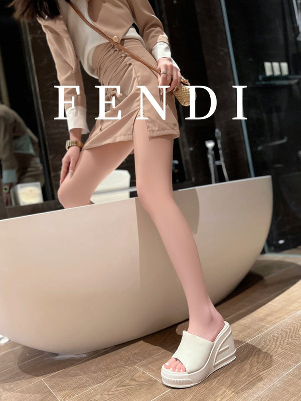 FENDI BAGUETTE WEDGE PLATFORM  85MM IN WHITE CALFSKIN