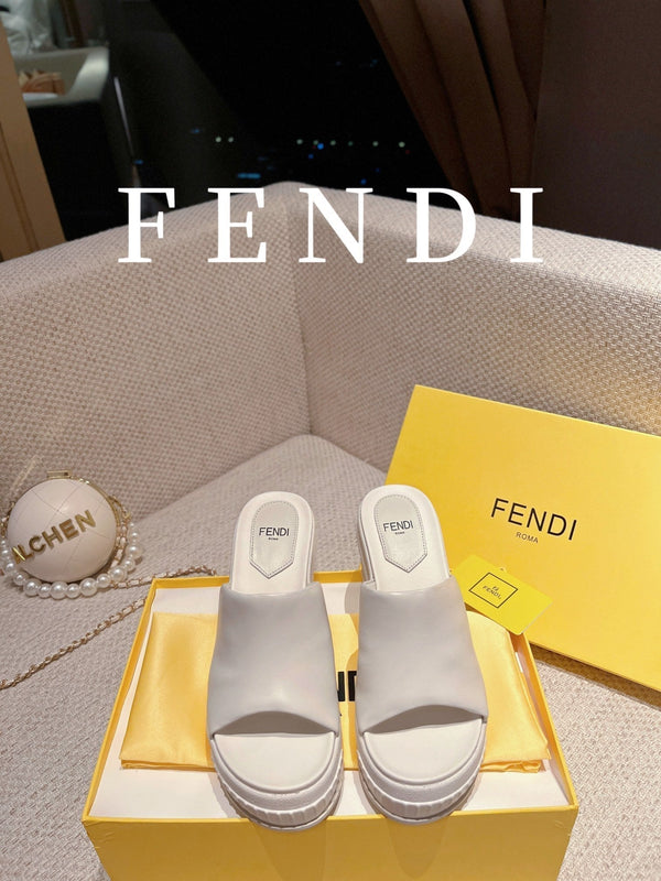 FENDI BAGUETTE WEDGE PLATFORM  85MM IN WHITE CALFSKIN