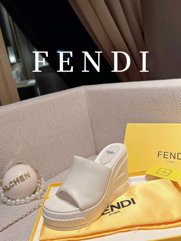 FENDI BAGUETTE WEDGE PLATFORM  85MM IN WHITE CALFSKIN