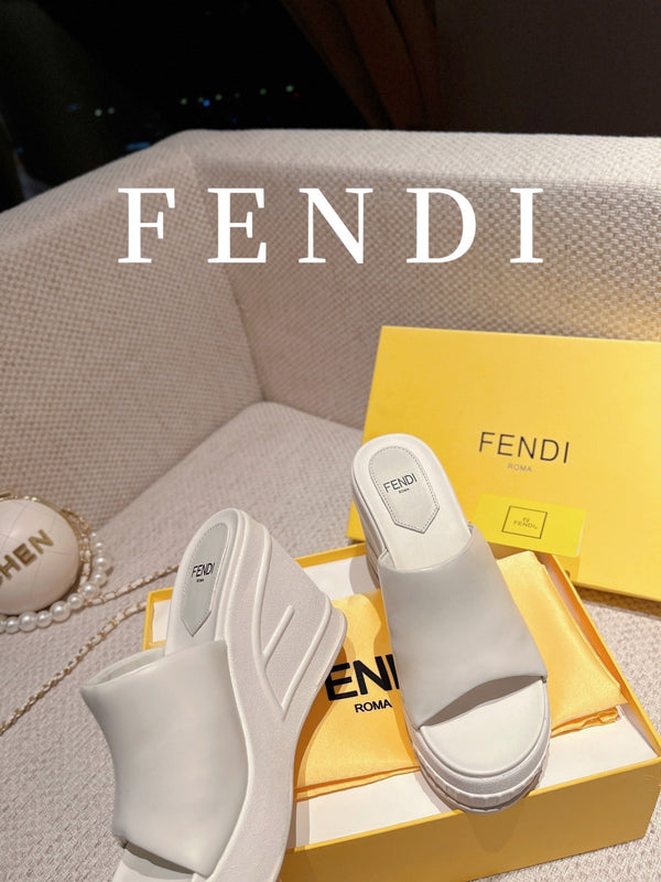 FENDI BAGUETTE WEDGE PLATFORM  85MM IN WHITE CALFSKIN