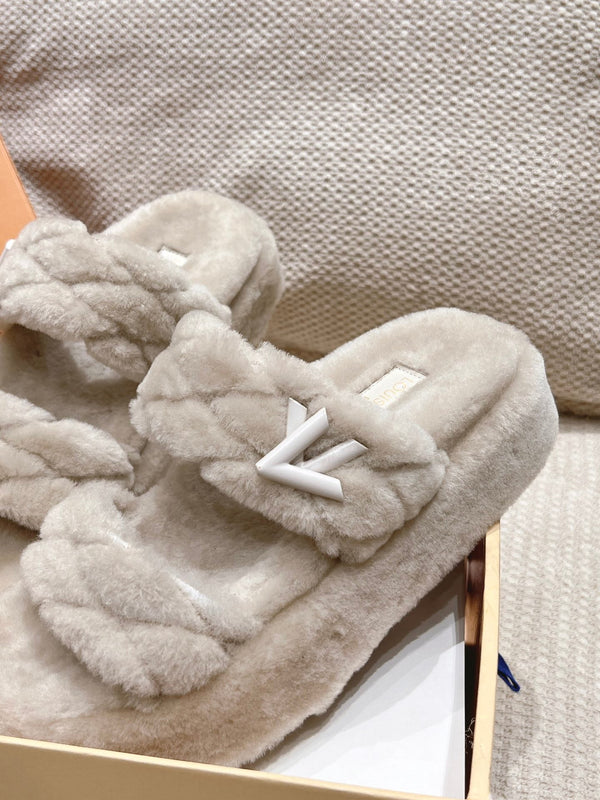 LV Sunset Platform Comfort Mule Milky Beige Wool