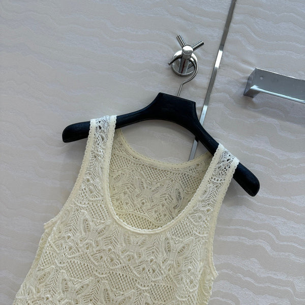 CD Hollow Vest Light Cream Cotton