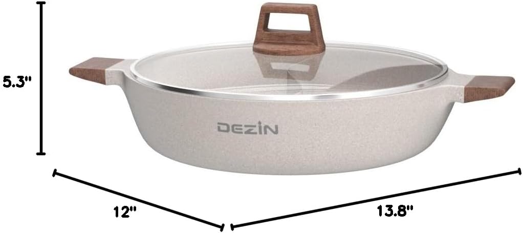 Dezin 5-QT Double-flavor Shabu Shabu Pot with Divider, Dual Sided Nonstick Hot Pot, 12 Inch Divided Stockpot for Cooking, Hotpot for Induction Cooktop, Gas Stove & Hot Burner, Soup Ladle Included