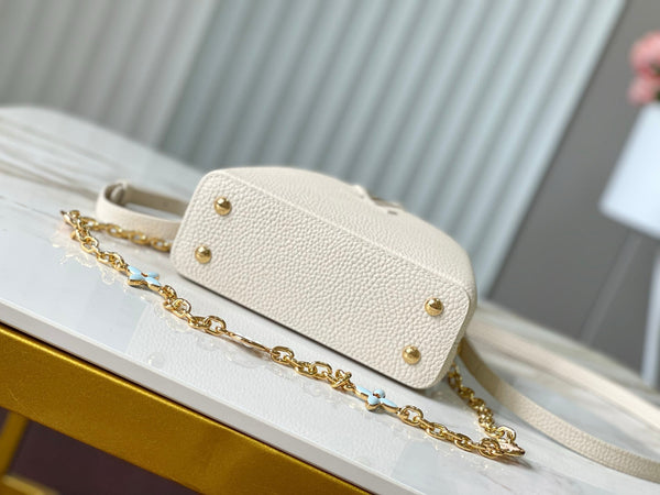 CAPUCINES MINI 21 CREAM CLOUD BLUE TAURILLON GOLD  HARDWARE