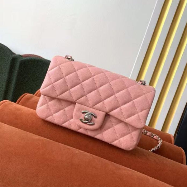 Flap Bag Mini 20cm Pink Caviar Leather Silver Hardware