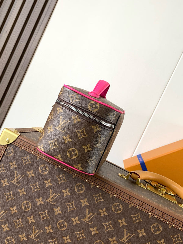 NICE MINI 20 TOILETRY POUCH IN ROSE RED MONOGRAM MACASSAR CANVAS