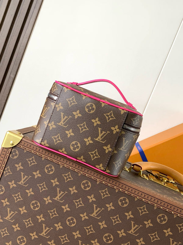NICE MINI 20 TOILETRY POUCH IN ROSE RED MONOGRAM MACASSAR CANVAS