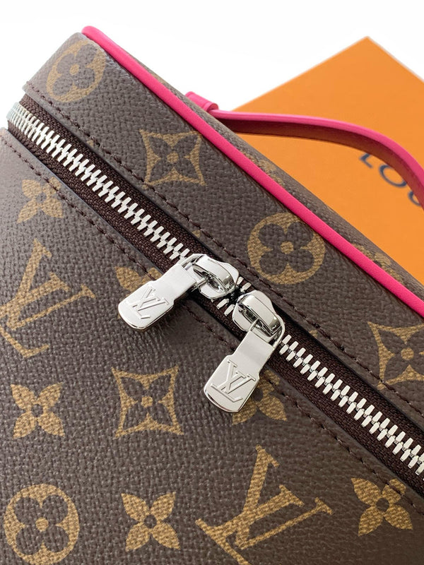 NICE MINI 20 TOILETRY POUCH IN ROSE RED MONOGRAM MACASSAR CANVAS