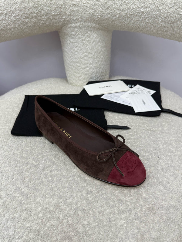 CC 25 Ballet Flat Chocolate Dark Red Suede