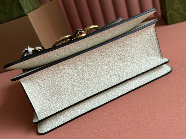 GG MINI 25 HANDBAG IN BEIGE CANVAS AND WHITE CALFSKIN