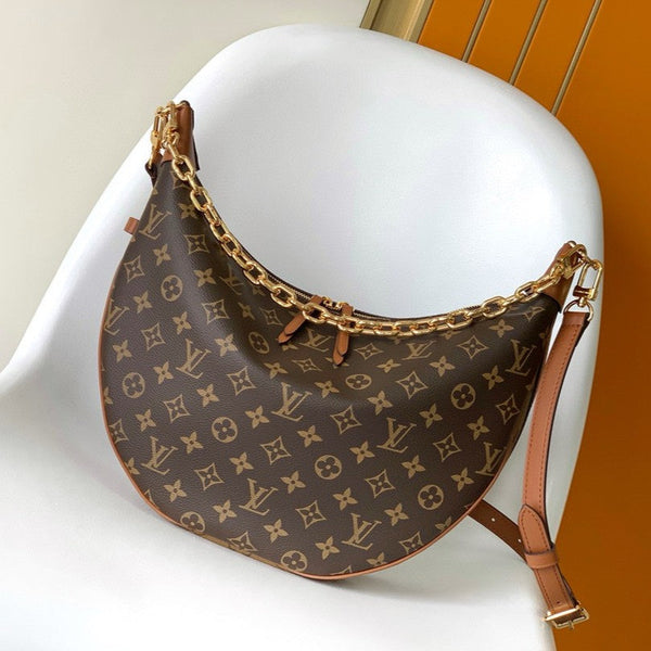 LV hobo Loop Bag 38cm Brown Monogram Canvas