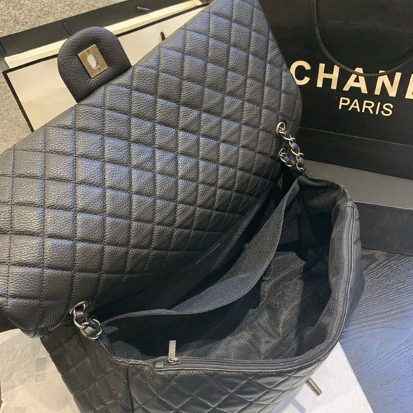 CC TRAVEL TOTE 46CM BLACK COWHIDE SILVER HARDWARE