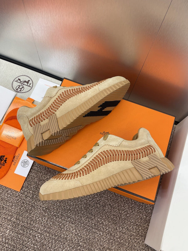 HM Bouncing Sneakers Caramel Brown Canvas & Suede Light Beige H Brown