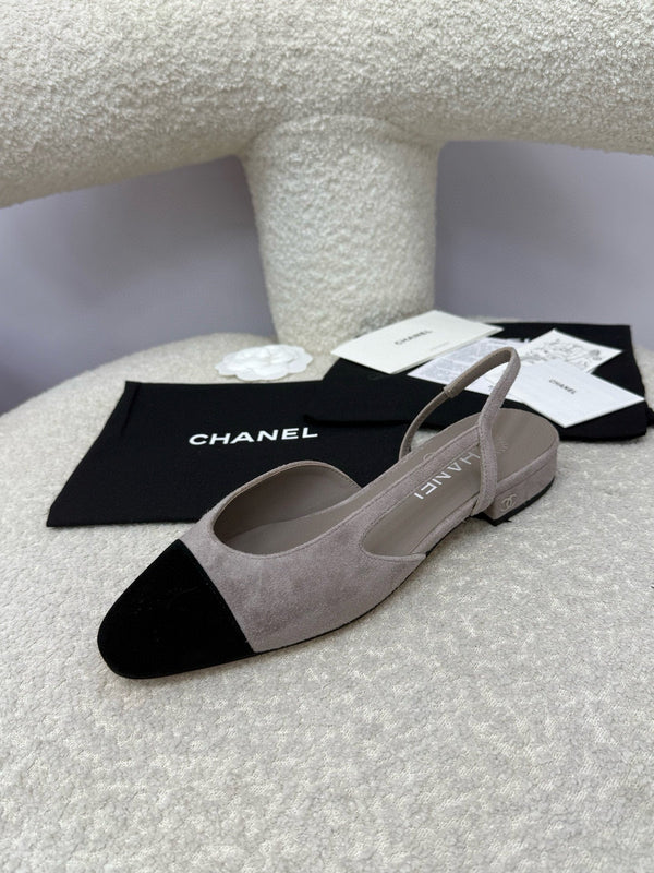 CC 25A Slingback Flat Grey Black Suede