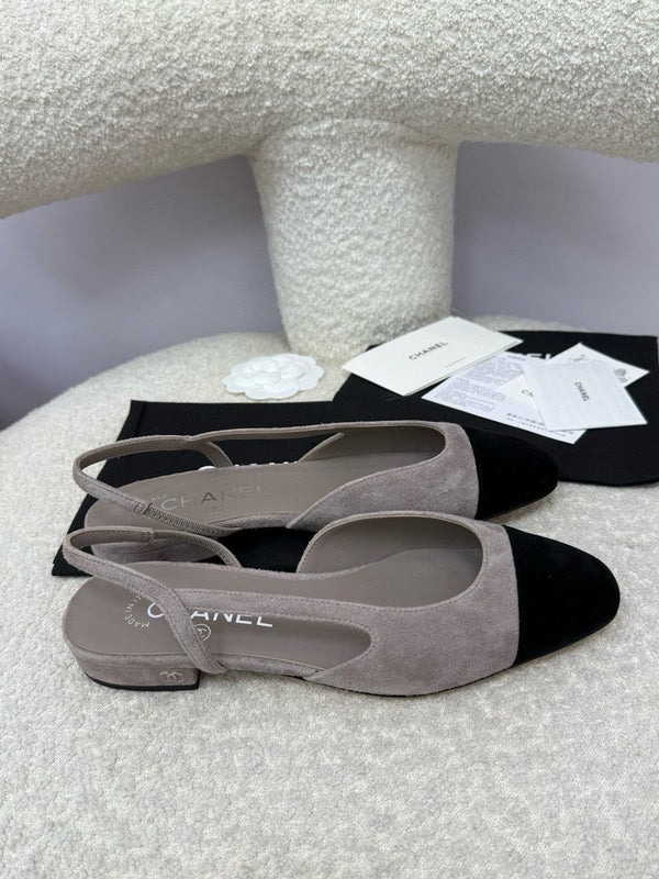CC 25A Slingback Flat Grey Black Suede
