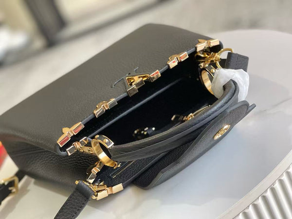 LV Capucines Handbag 27cm Black Gold Cowhide