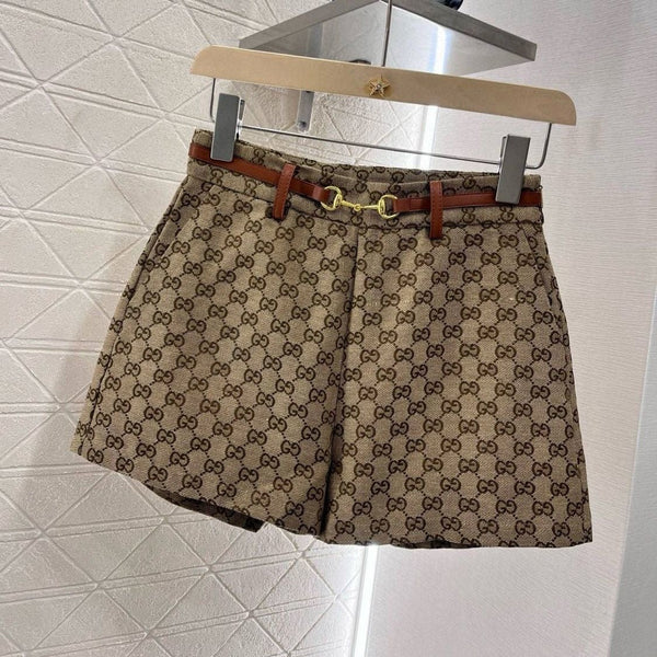 GG Letter Jacquard Woven Shorts Light Brown Polyester Fiber