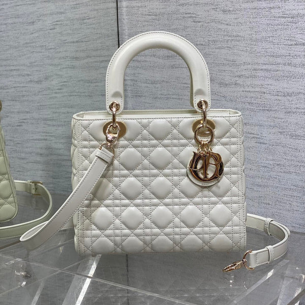 CD Lady Dior 24cm White Lambskin Light Gold Hardware