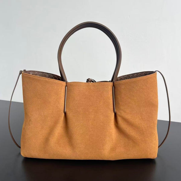BV Reversible Tote Bag 43cm Intreccio Nocciola Amber Calfskin Suede
