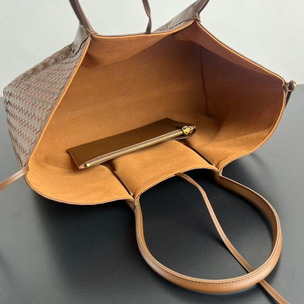 BV Reversible Tote Bag 43cm Intreccio Nocciola Amber Calfskin Suede