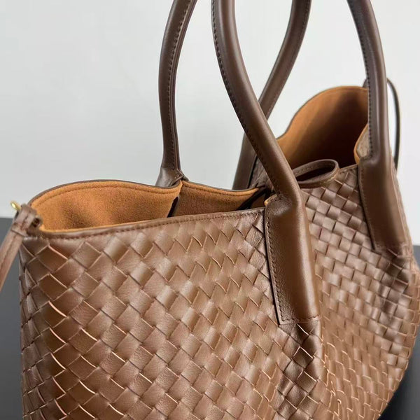 BV Reversible Tote Bag 43cm Intreccio Nocciola Amber Calfskin Suede