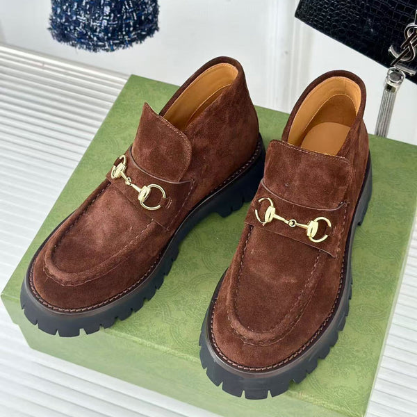 GG Horsebit Ankle Boots Brown Suede