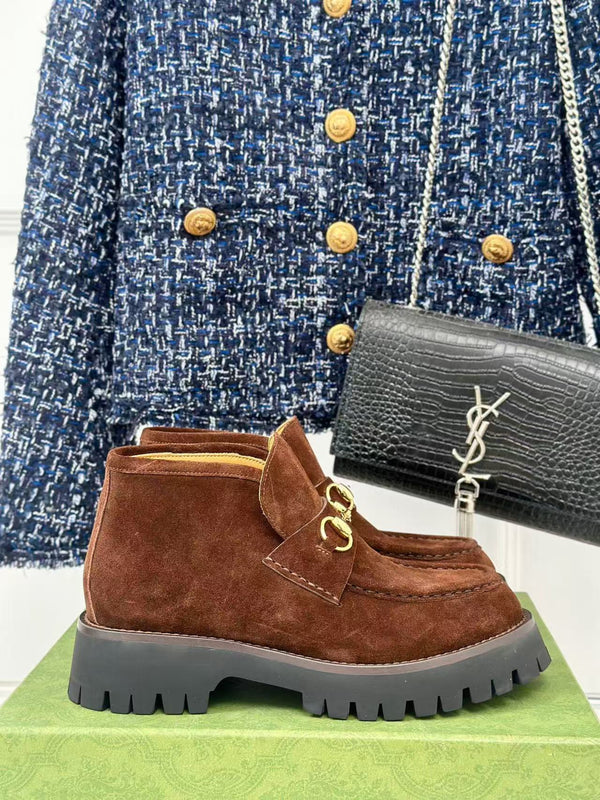 GG Horsebit Ankle Boots Brown Suede