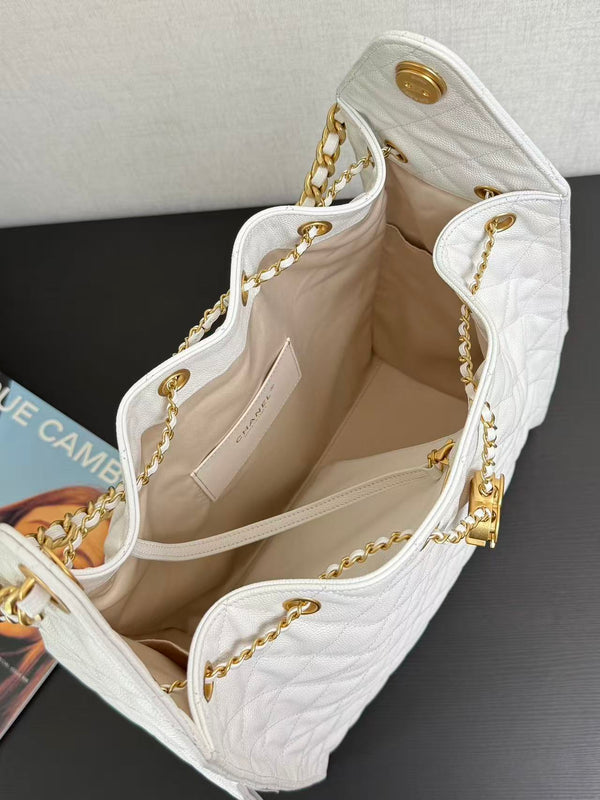 Chanel 2025 Hobo Bag 40cm White Grained Calfskin