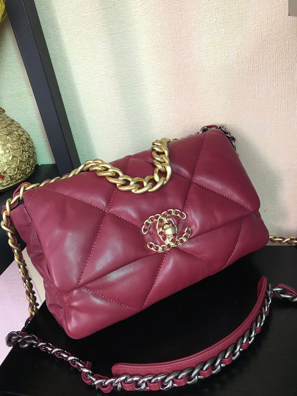 19 FLAP BAG 26 BURGUNDY LAMBSKIN