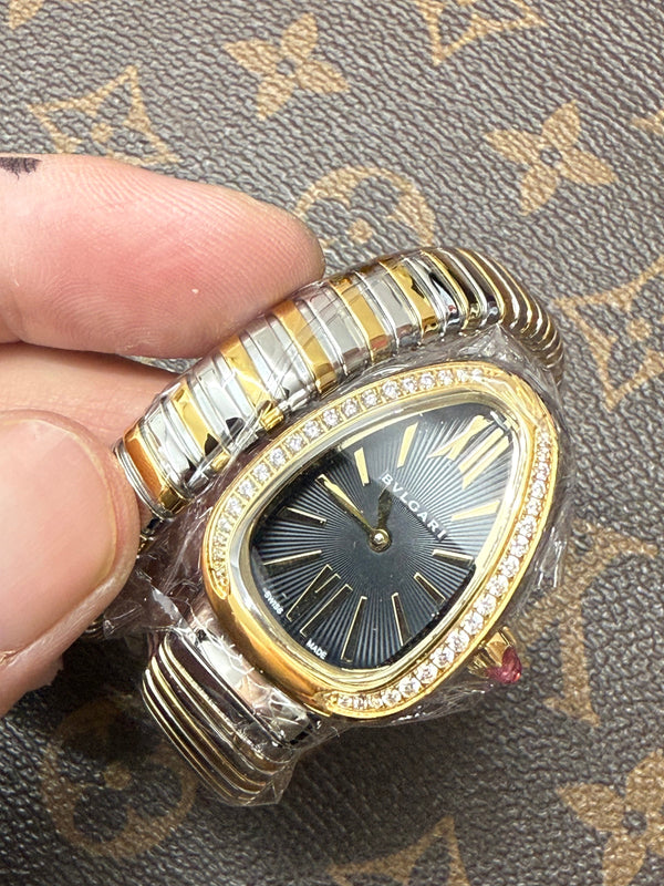 Bvlgari Serpenti Tubogas 35mm Diamond Ladies Gold Silver Black Dial Watch