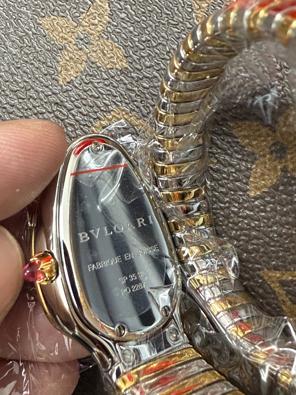 Bvlgari Serpenti Tubogas 35mm Diamond Ladies Gold Silver Black Dial Watch