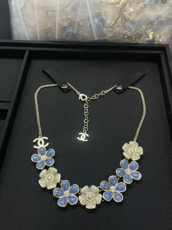 Chanel Flower Cruise 26 Blue Gold Necklace