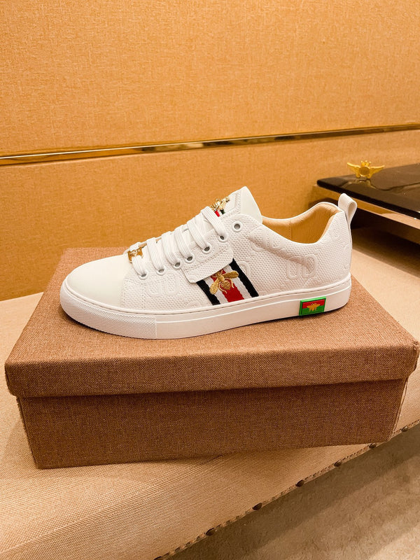 GG ACE EMBROIDERED BEE WHITE LEATHER