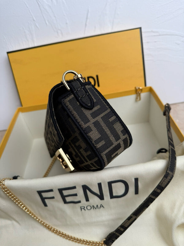Fendi Baguette Mini FF Bag Brown Jacquard Fabric