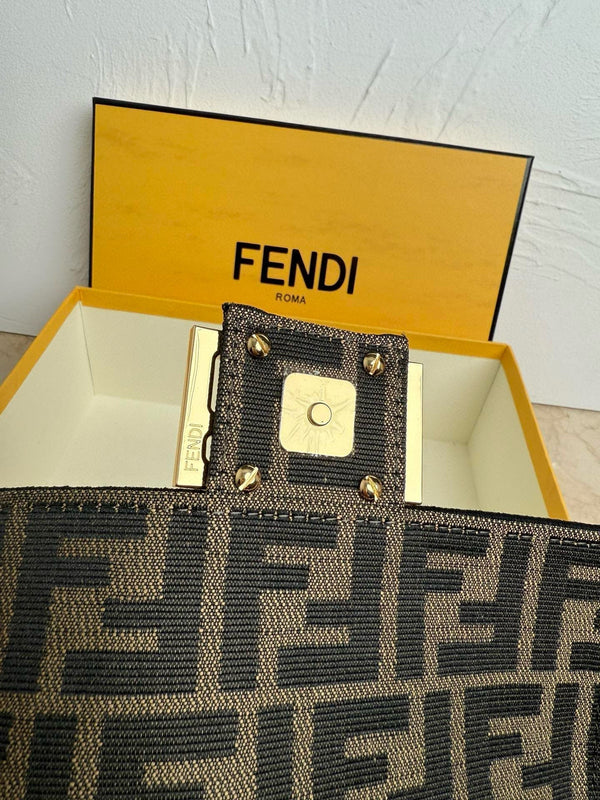 Fendi Baguette Mini FF Bag Brown Jacquard Fabric