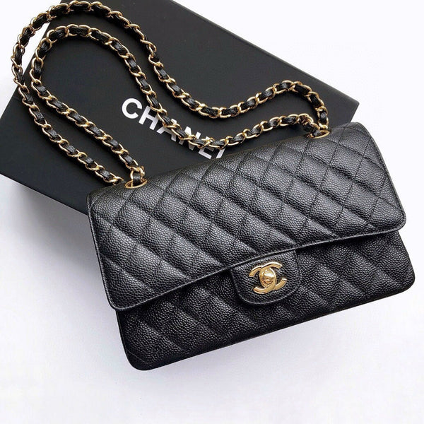 CC CLASSIC FLAP 25CM BLACK CAVIAR GOLD HARDWARE