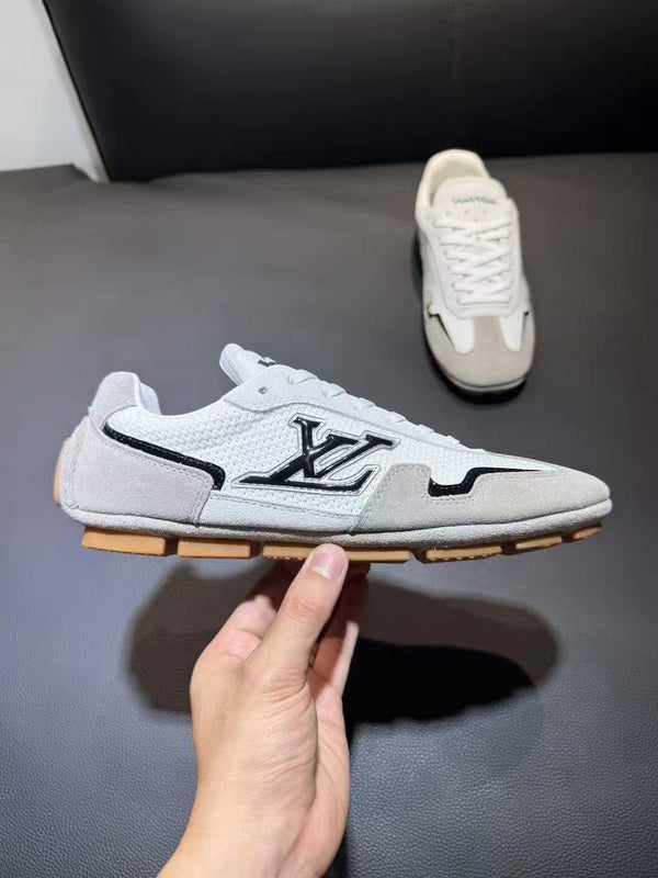 LV Rally Sneaker Gray White Calfskin Suede and Mesh Fabric