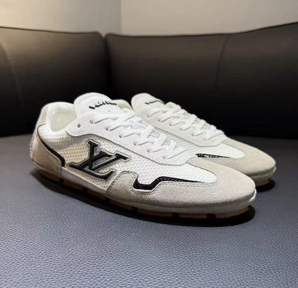 LV Rally Sneaker Gray White Calfskin Suede and Mesh Fabric