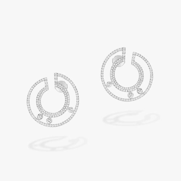 CREOLES MOVE ROMANE PAVED SILVER DIAMOND EARRINGS