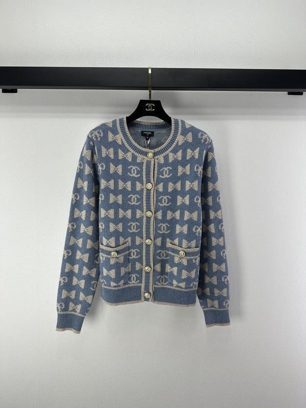 Chanel 2025 Bow And Double C Logo Cardigan Cashmere 329237