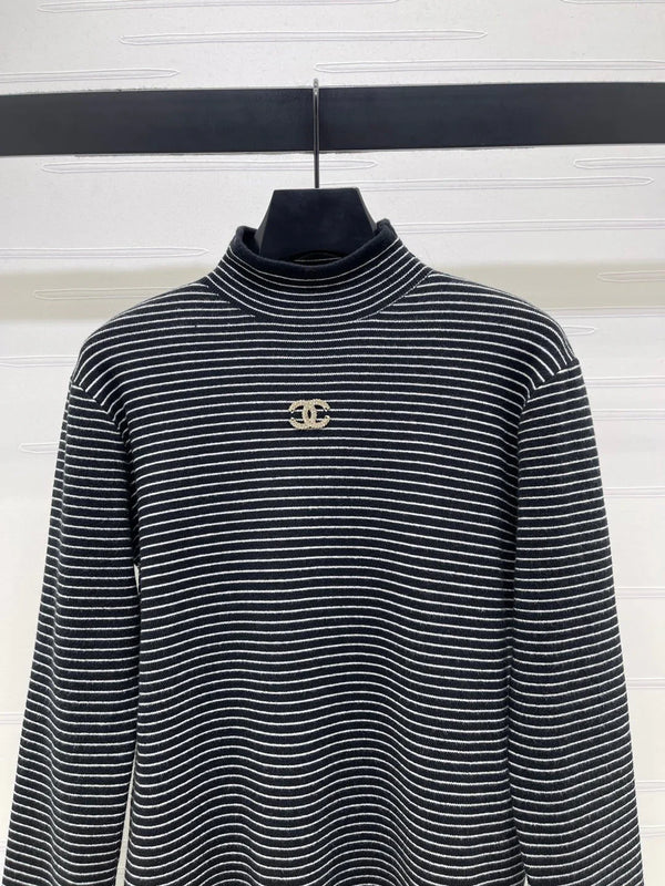 Chanel 2026 Striped Turtleneck Long Sleeve Sweater Wool