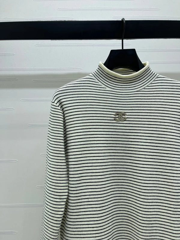 Chanel 2026 Striped Turtleneck Long Sleeve Sweater Wool