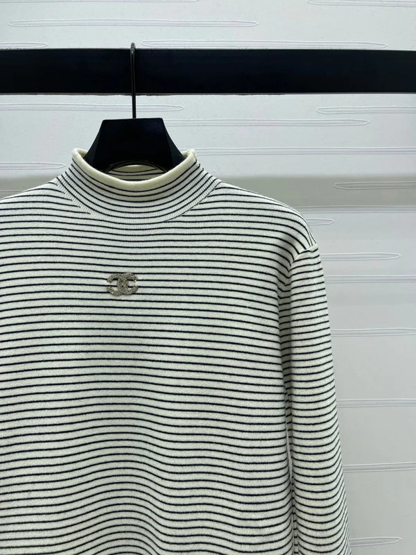 Chanel 2026 Striped Turtleneck Long Sleeve Sweater Wool