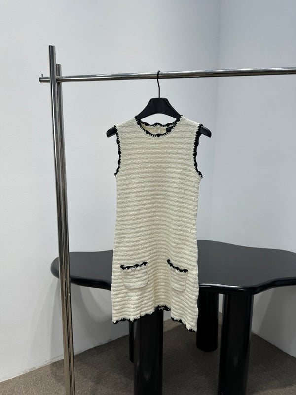 Chanel 2026 Sleeveless Dress Black and Off-White Wool