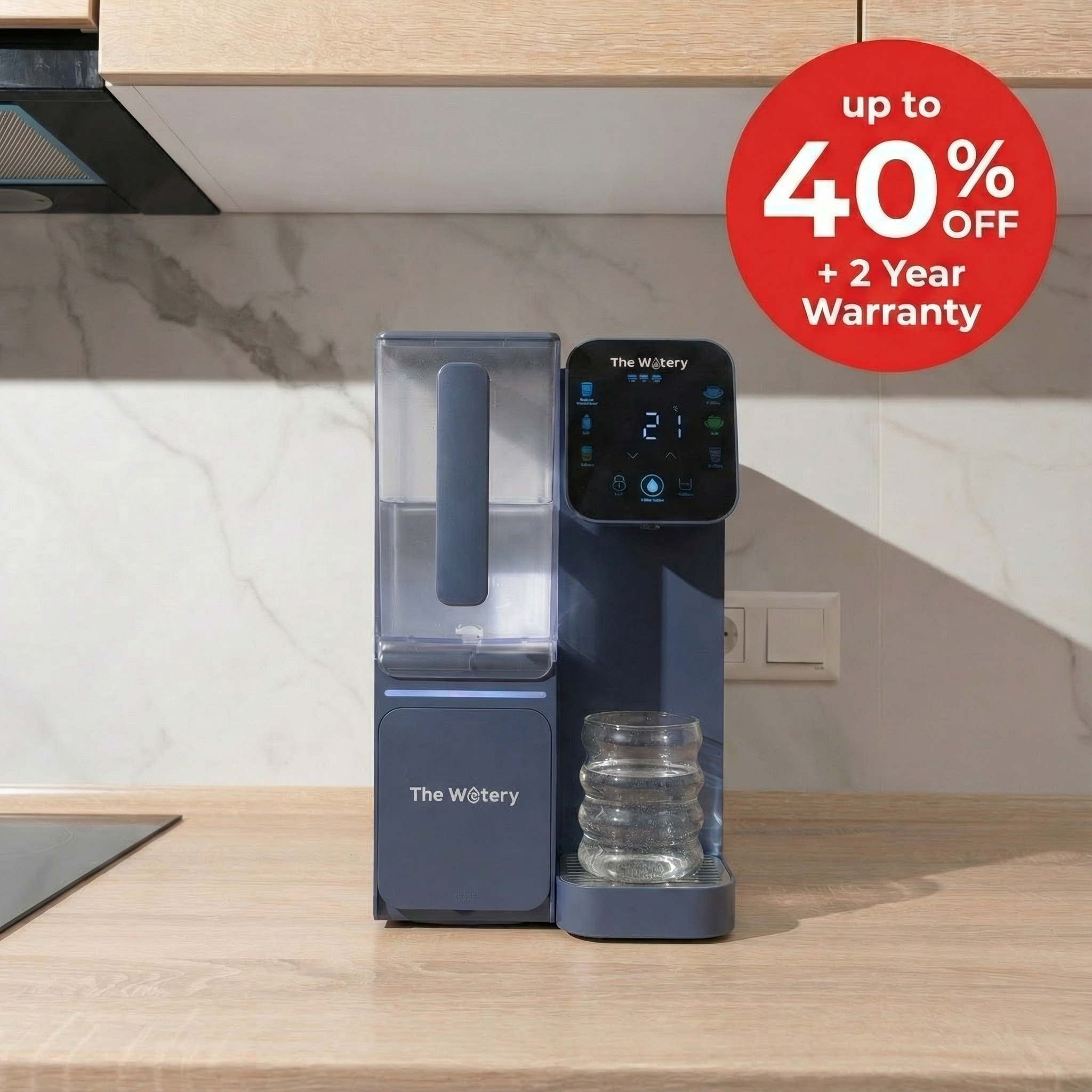 Watery PureHeat RO Dispenser – Osmosi inversa a 4 stadi + Monitoraggio della qualità dell'acqua